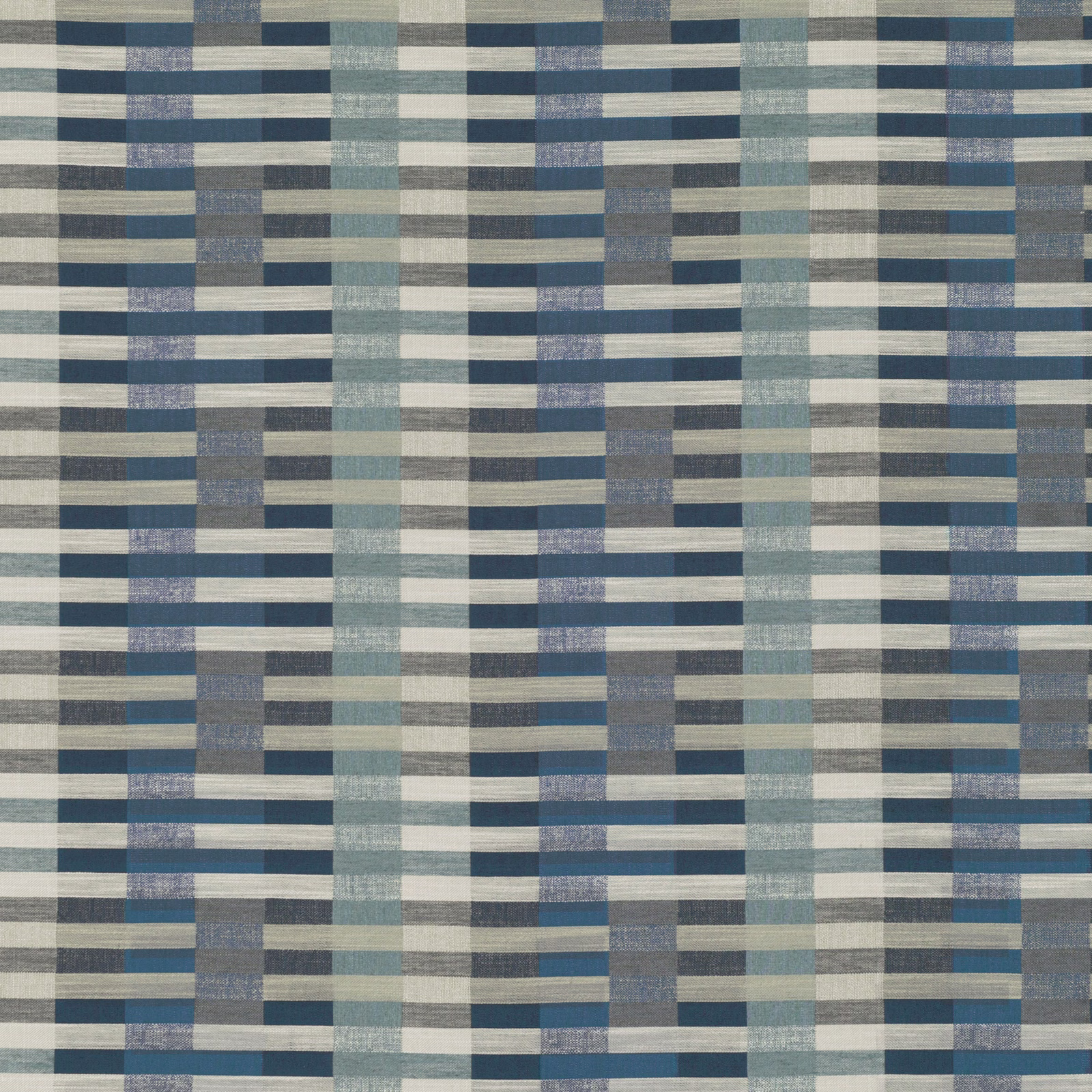 Blue, teal and grey woven geometric bars with cream horizontal accents