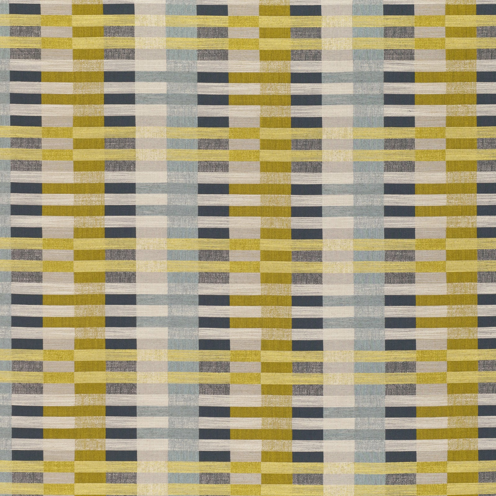 Muted pesto, pale blue and charcoal woven check with softly irregular texture