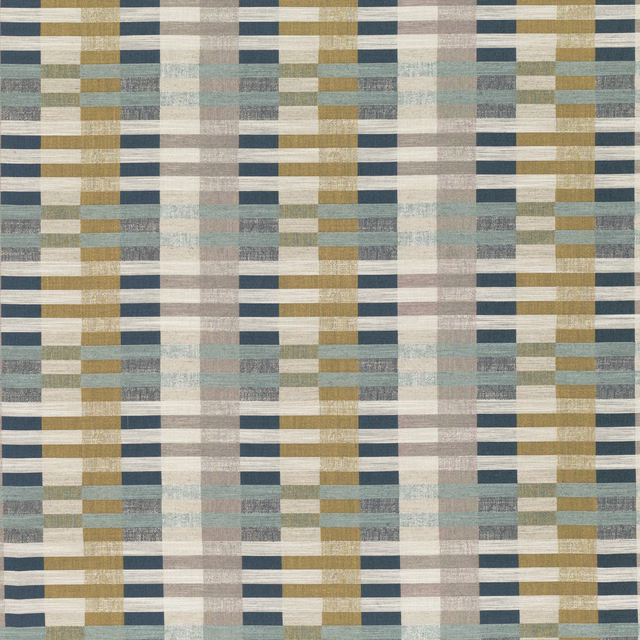 Mid-scale woven check in ochre, navy, sage, cream and taupe