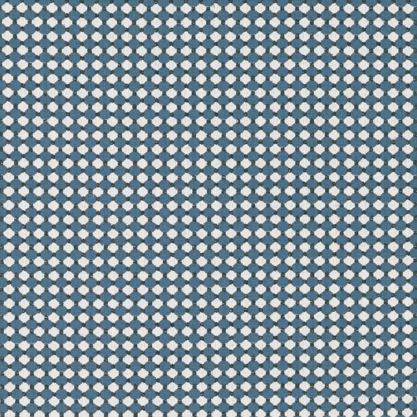 Close-up of blue-teal and cream woven geometric fabric with a softly mottled texture