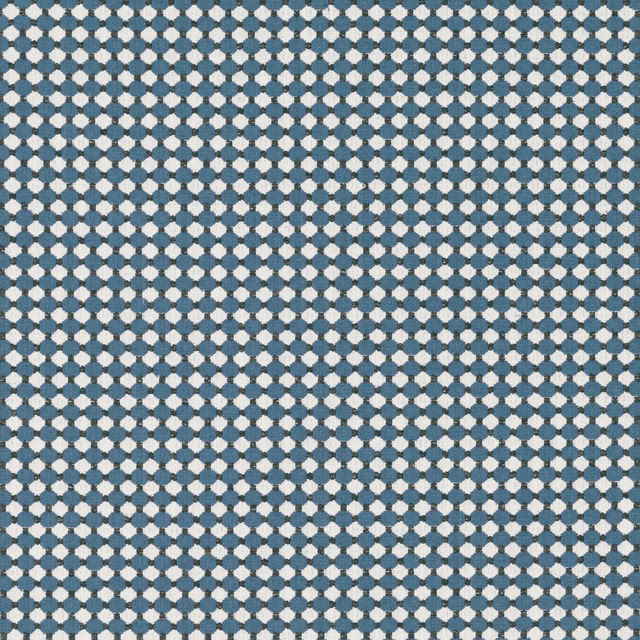 Close-up of blue-teal and cream woven geometric fabric with a softly mottled texture