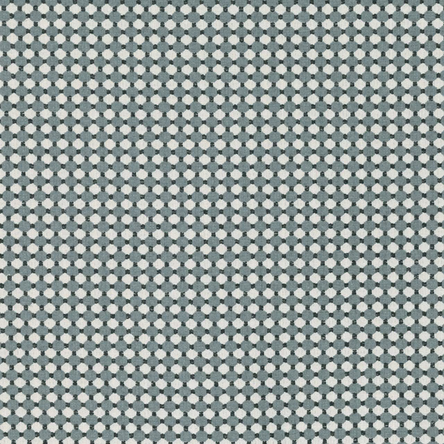 Muted French blue woven fabric with pale cream and charcoal geometric tessellated pattern