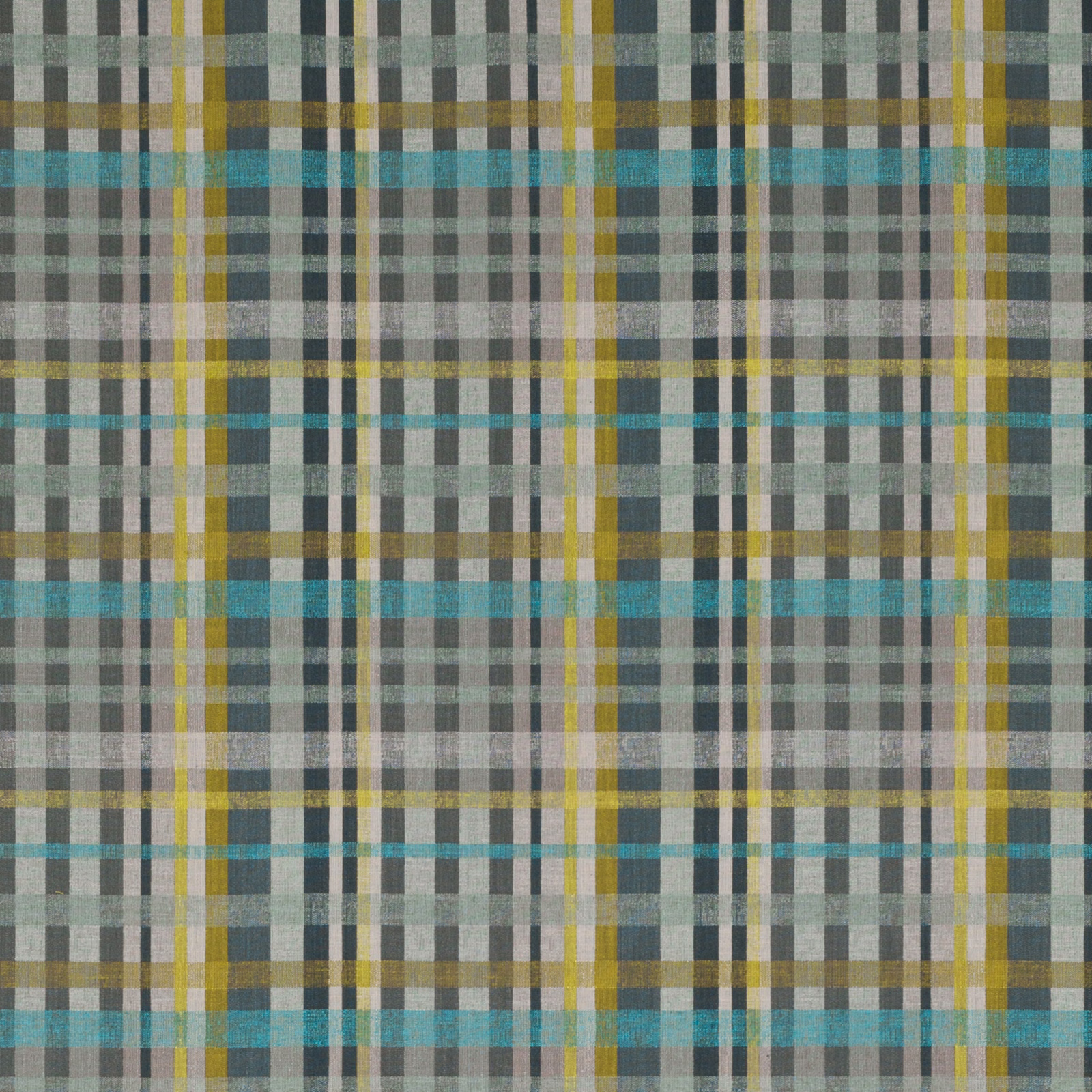 Muted olive plaid with turquoise, mustard and grey woven checks