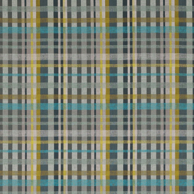 Muted olive plaid with turquoise, mustard and grey woven checks