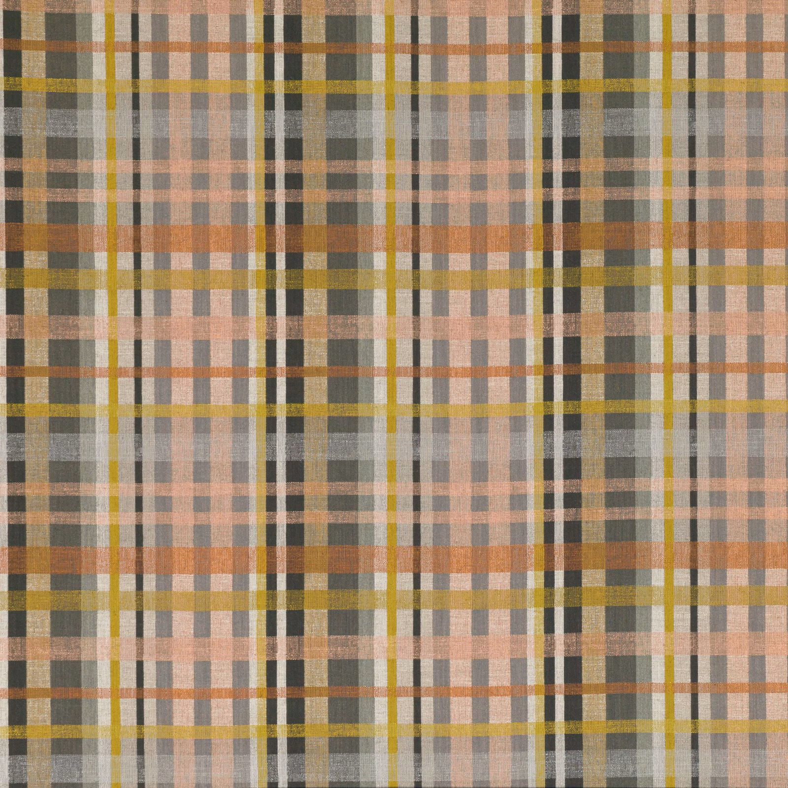 Muted blush, sage, ochre and charcoal plaid with softly textured woven checks