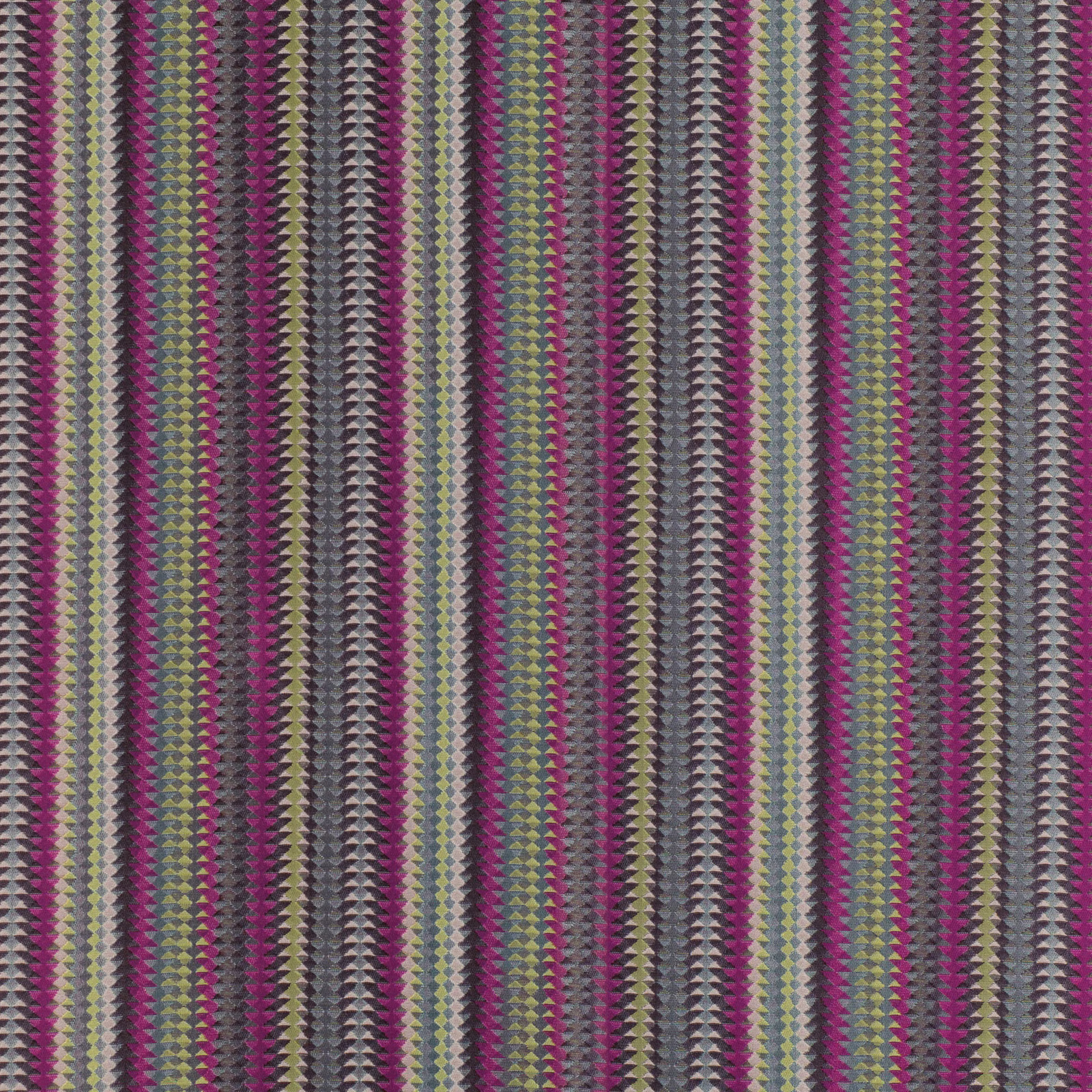Cerise, olive and charcoal zigzag stripes in a densely textured woven surface