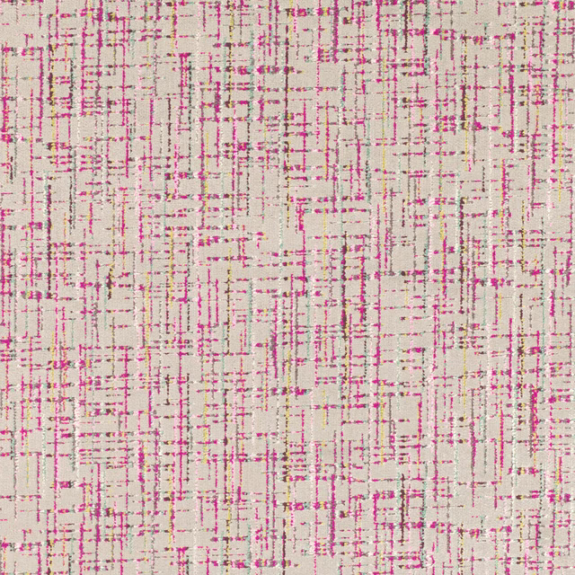 Cream woven fabric with vivid peony-pink broken grid and subtle neutral threads