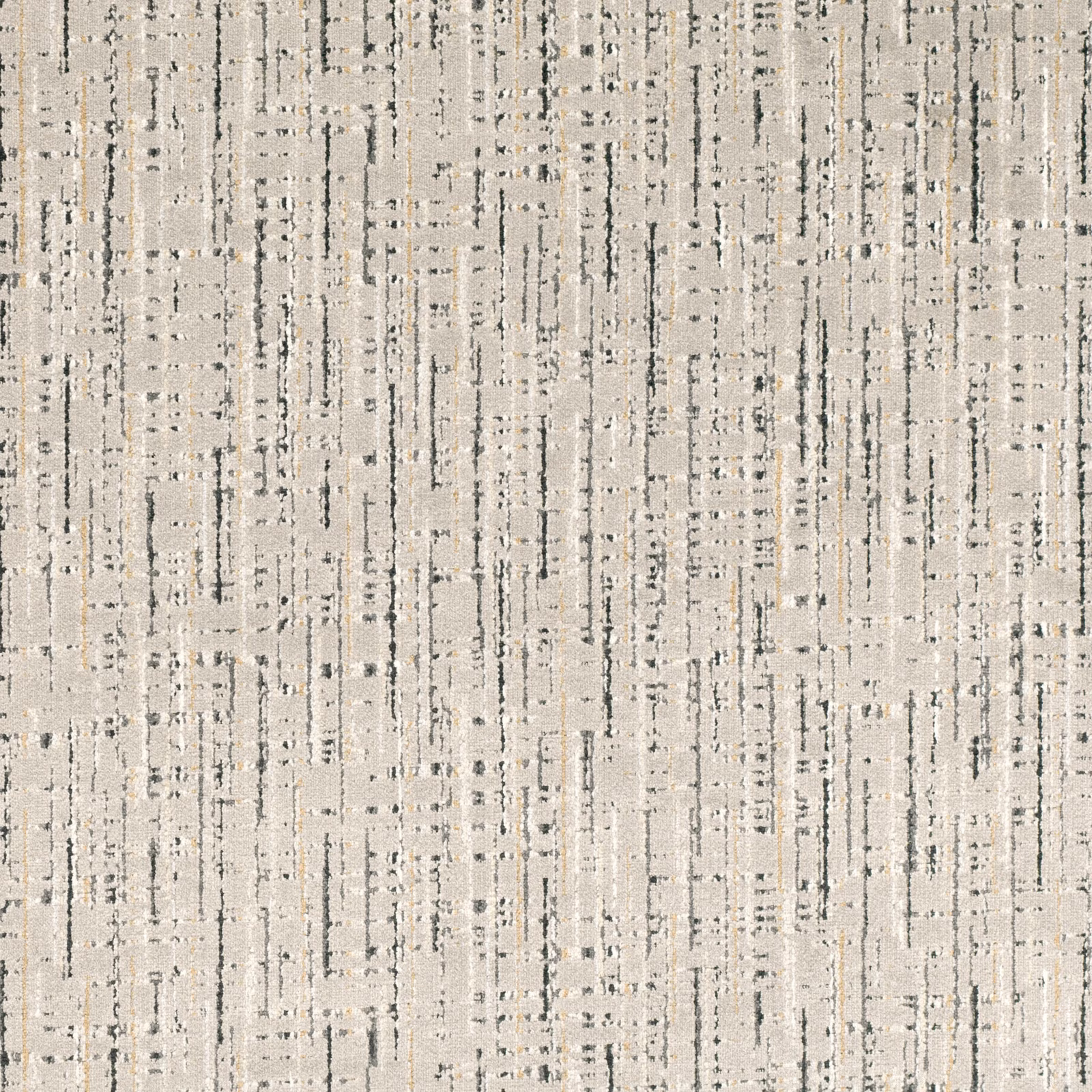 Pale stone woven fabric with broken charcoal-grey vertical striations and fine mottled texture