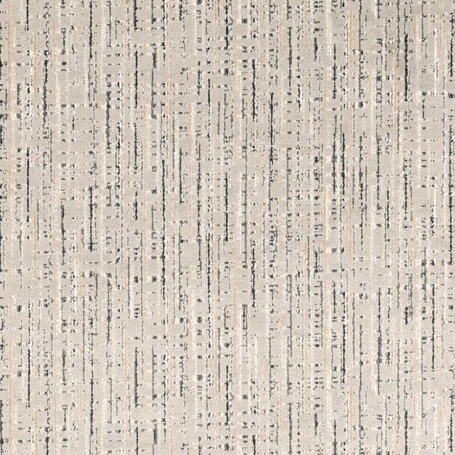 Pale stone woven fabric with broken charcoal-grey vertical striations and fine mottled texture