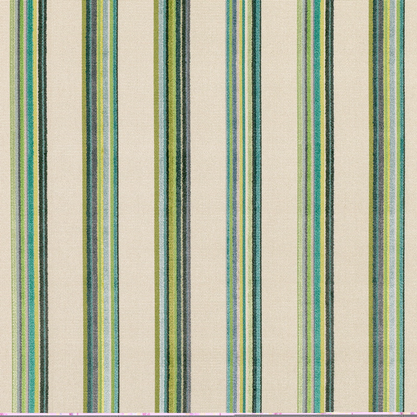 Muted jade, teal, olive and mustard stripes on a cream woven ground