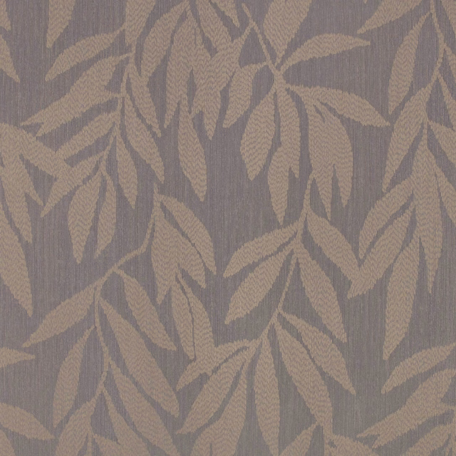 Cool ash-grey wallpaper with muted taupe leafy branches and fine vertical texture