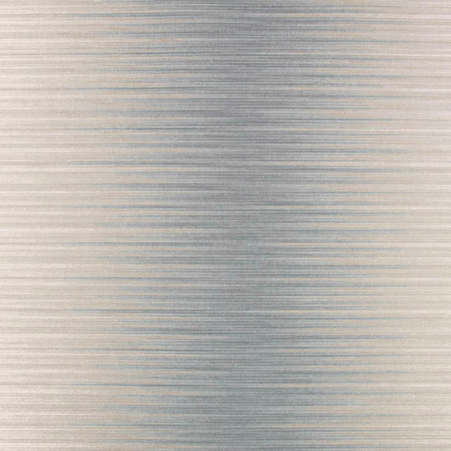 Pale grey-blue wallcovering with fine irregular horizontal beige striations