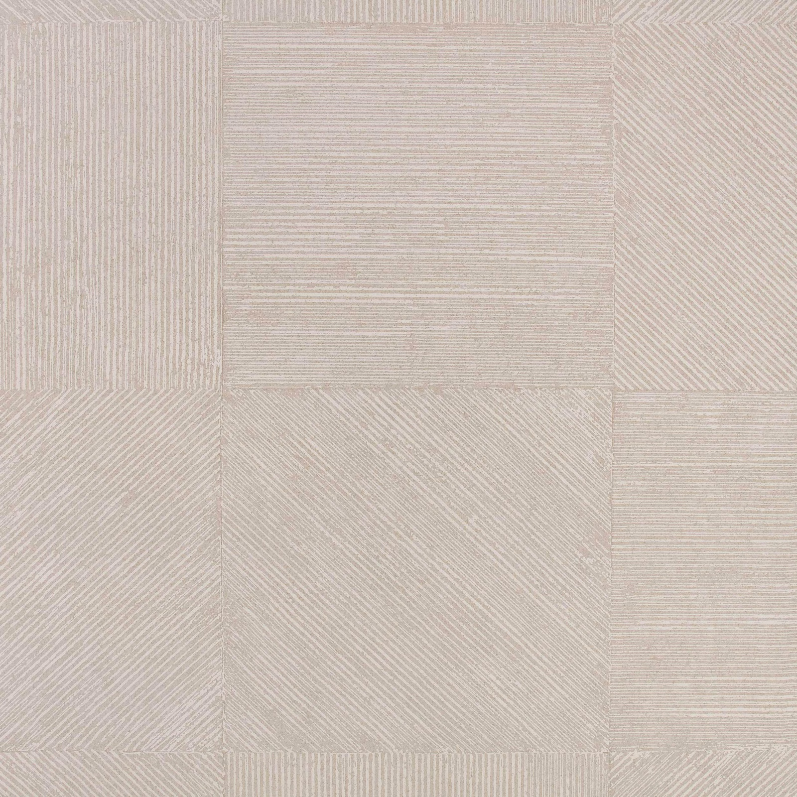Pale sandstone wallpaper with fine diagonal, vertical and horizontal linework in geometric panels