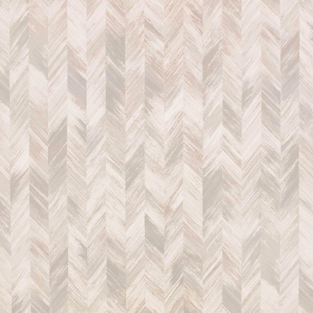Pale ivory wallpaper with blush-grey vertical chevrons and feathered brushstroke texture.