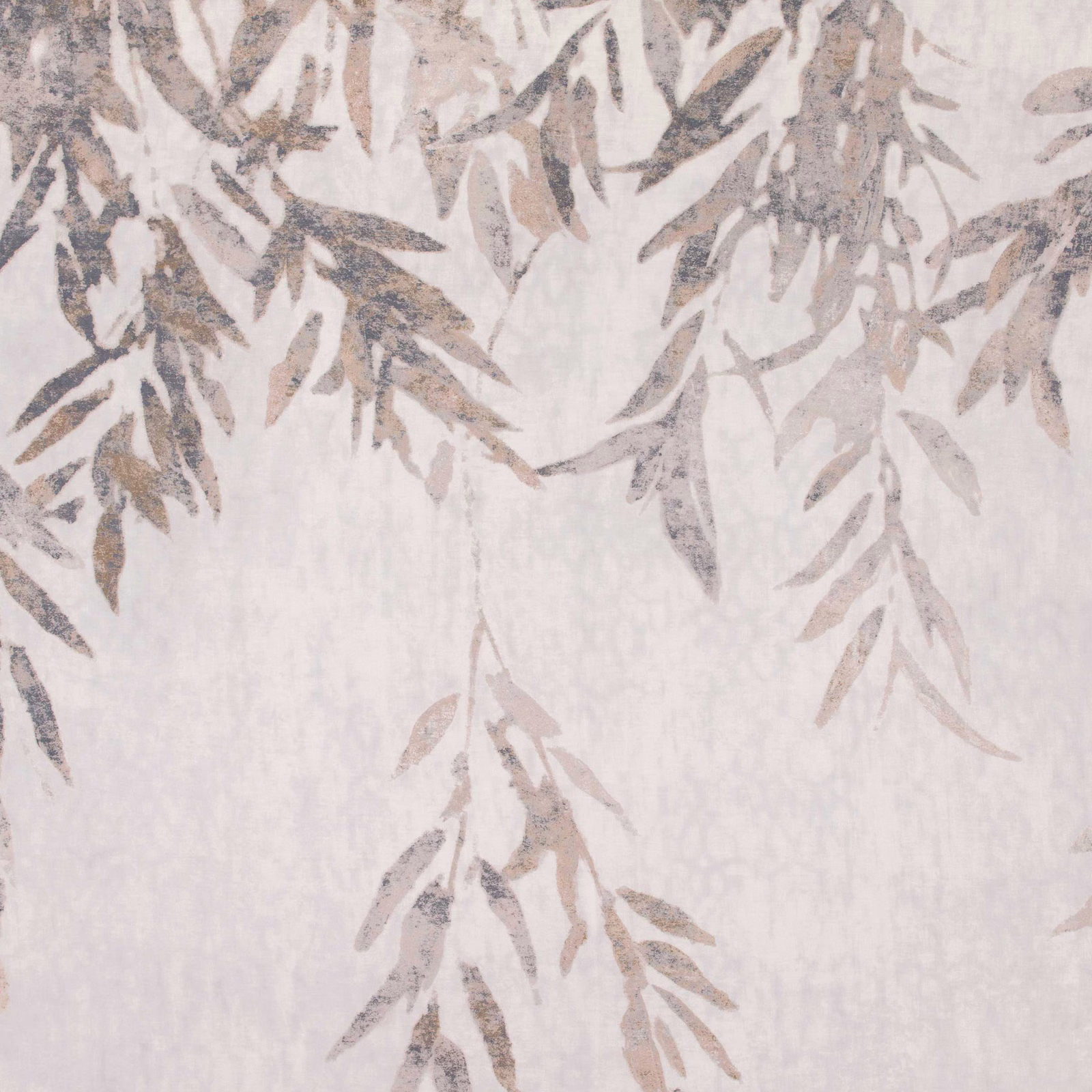 Pale stucco fabric with taupe and blush-grey trailing leafy branches