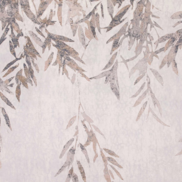 Pale stucco fabric with taupe and blush-grey trailing leafy branches