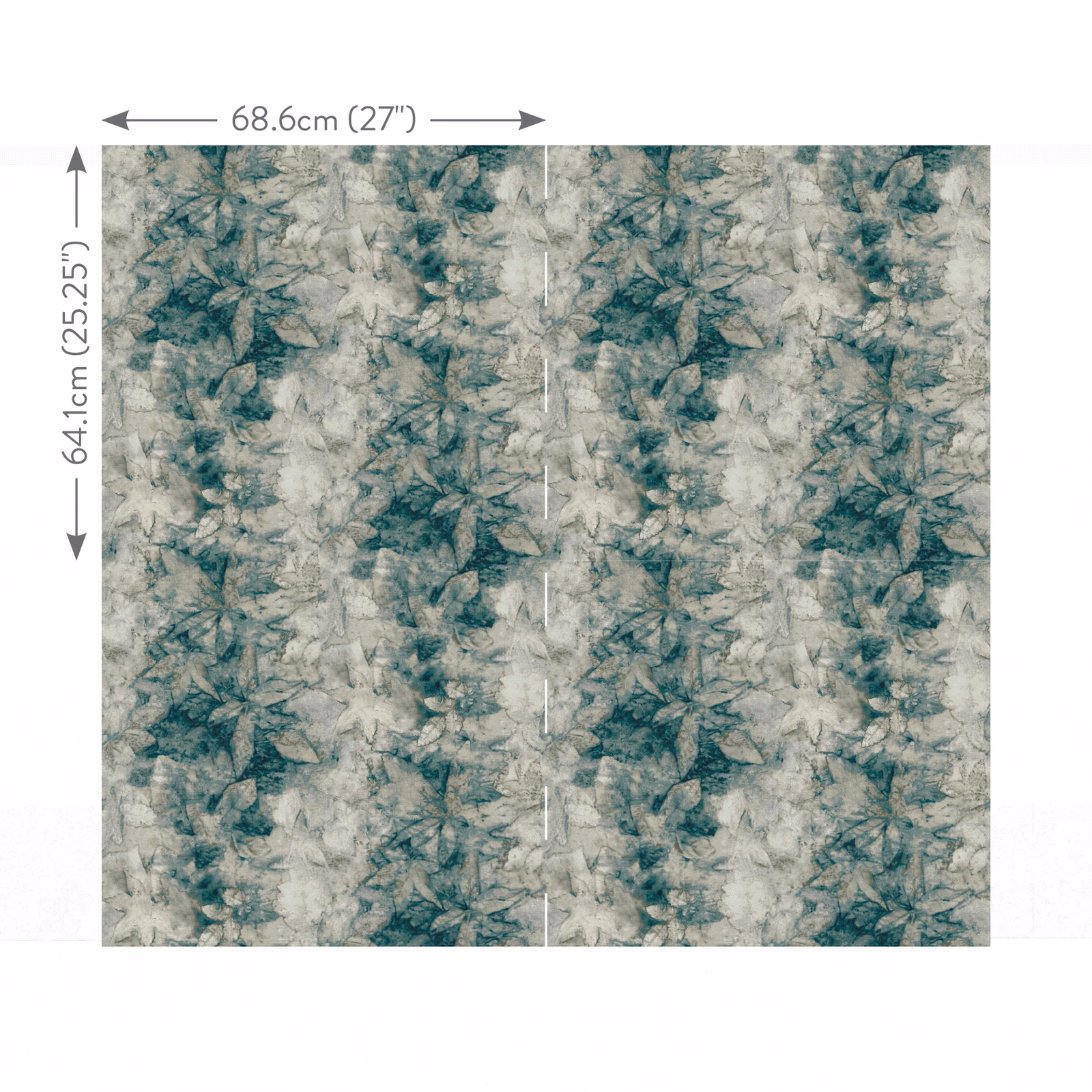 Muted teal and stone botanical wallpaper with softly mottled leafy forms