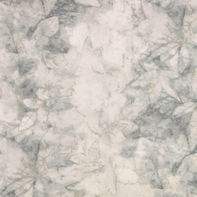 Pale sage-grey wallpaper with softly layered painterly leaves and botanical stems