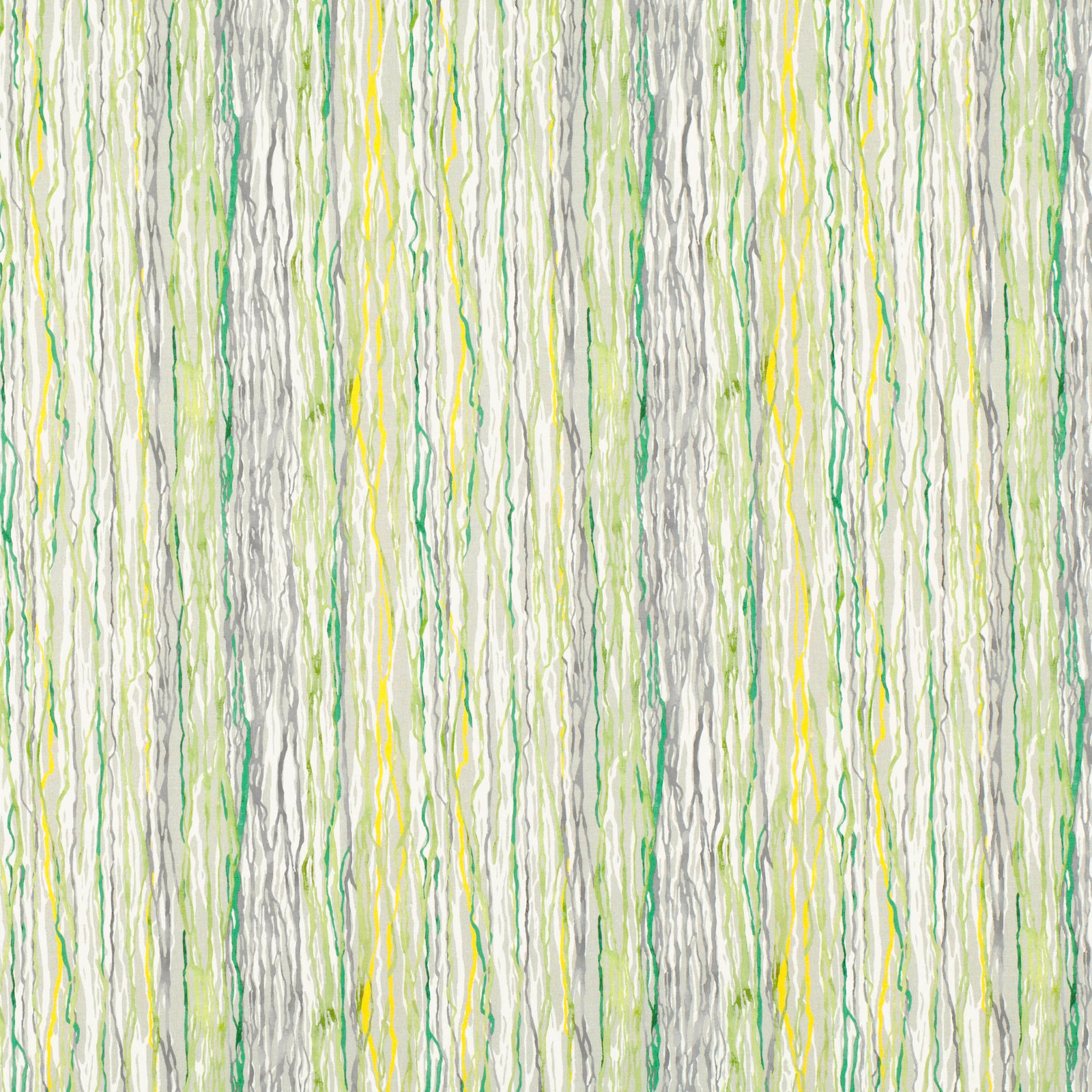 Pale jade fabric with fine wavering green, grey, white and yellow vertical striations
