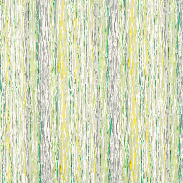 Pale jade fabric with fine wavering green, grey, white and yellow vertical striations
