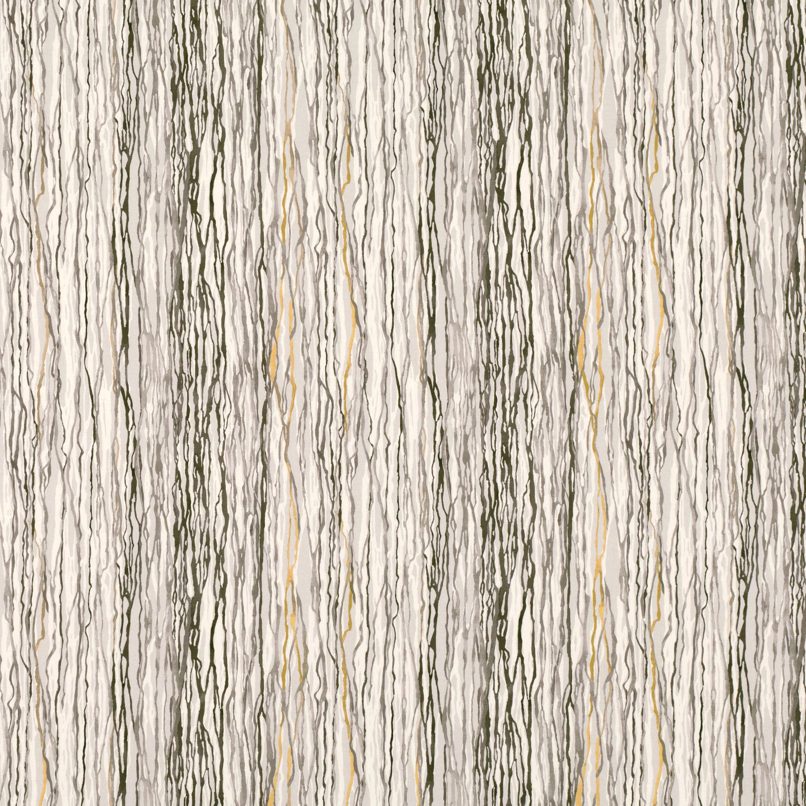 Cream textile with irregular vertical grey, olive and ochre striations