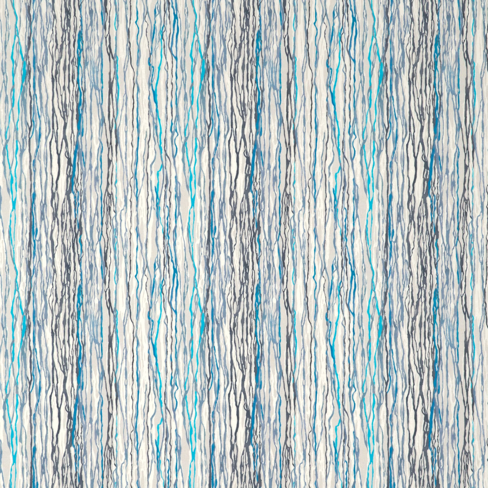 Ivory textile with irregular vertical aqua, turquoise, blue-grey and charcoal striations