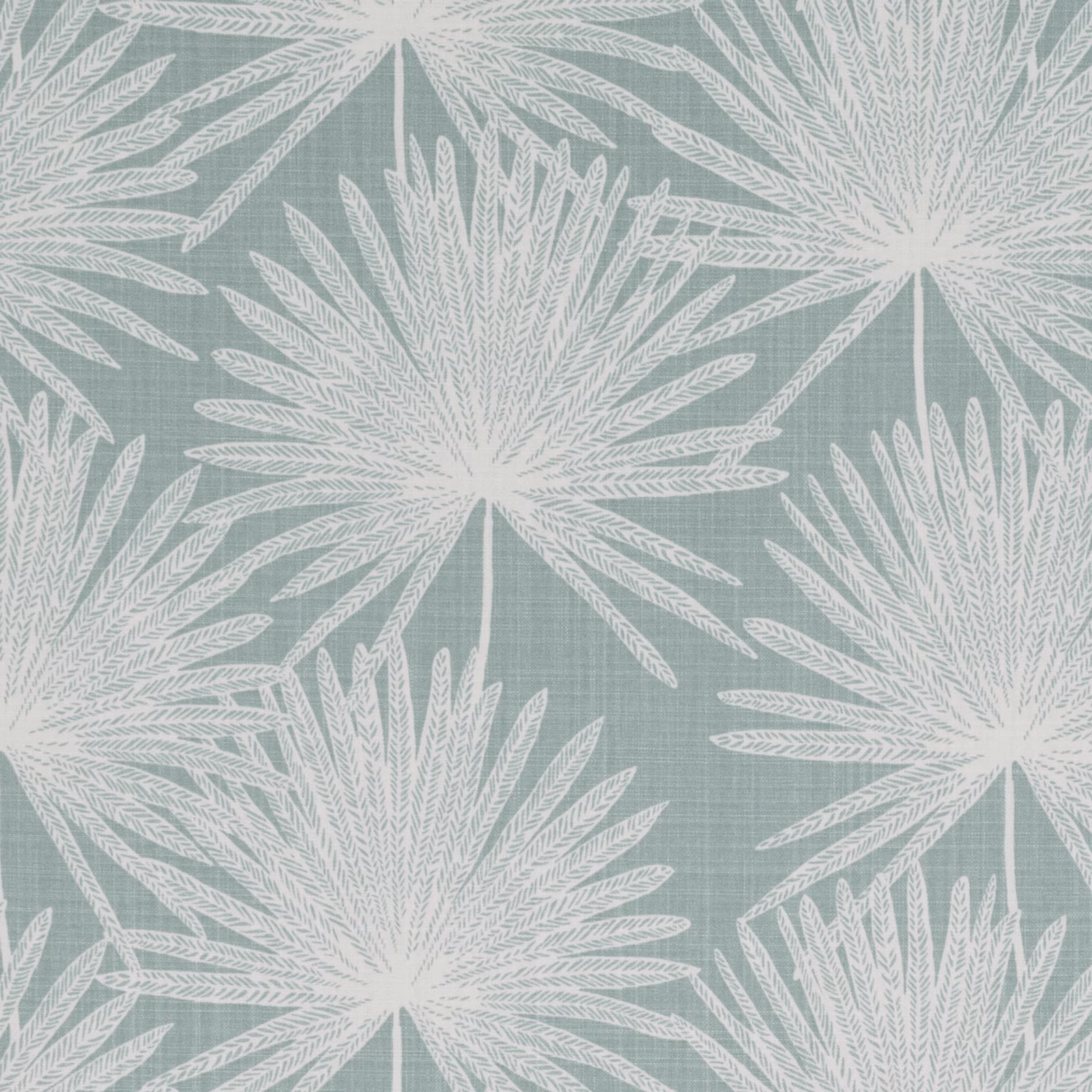 Muted duck egg blue fabric with oversized white radiating botanical leaf motifs