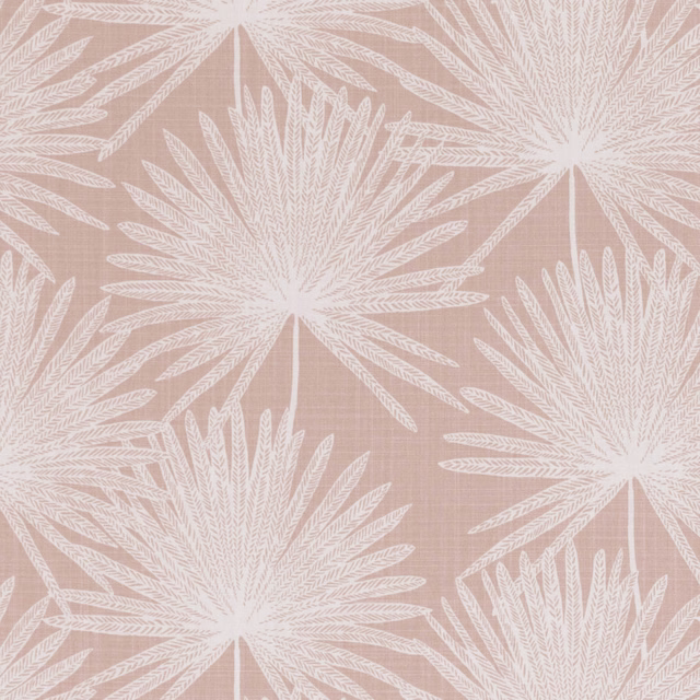 Dusty rose fabric with white radiating palm-leaf bursts and fine woven texture