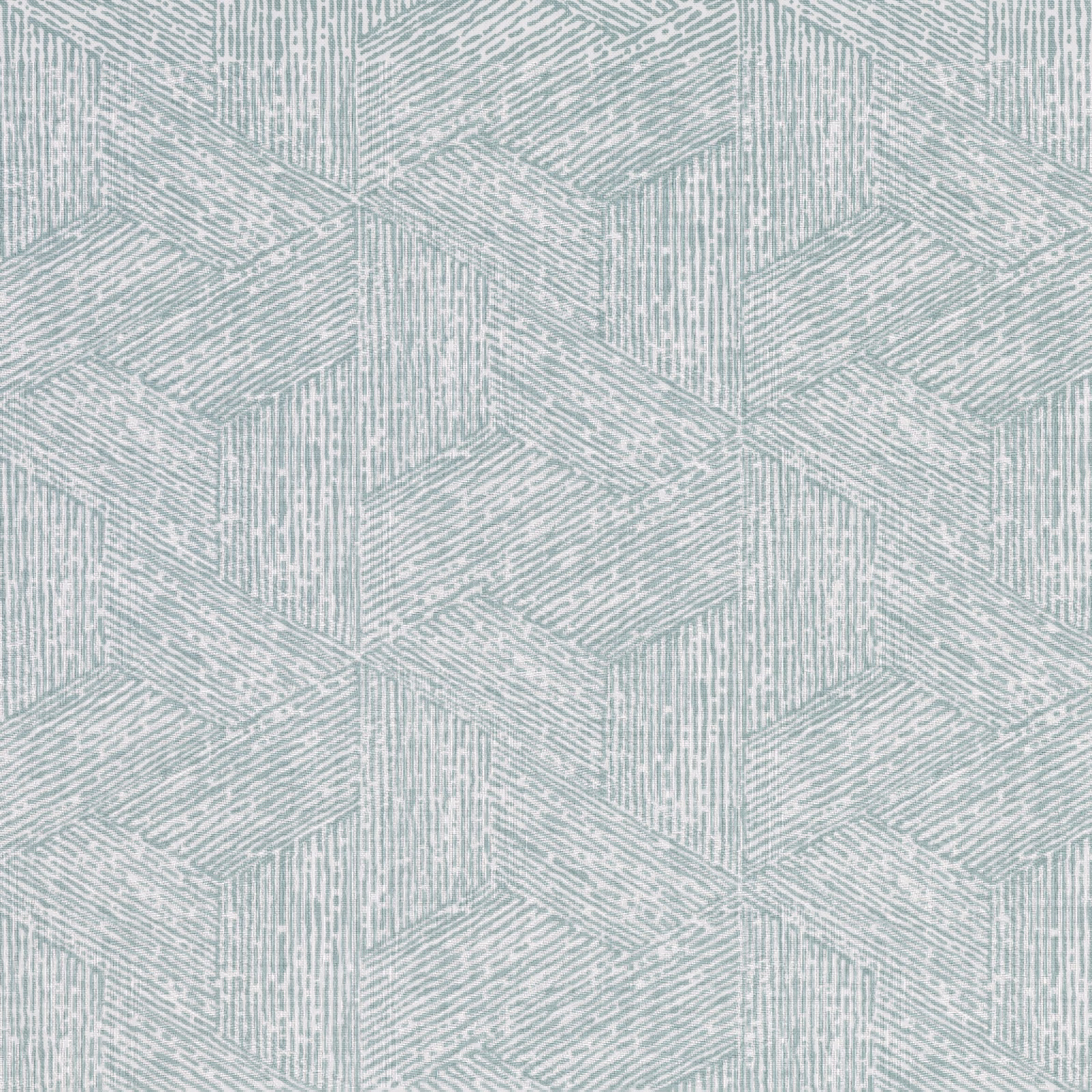 Pale duck egg fabric with ivory interlocking cube lines and fine striated texture