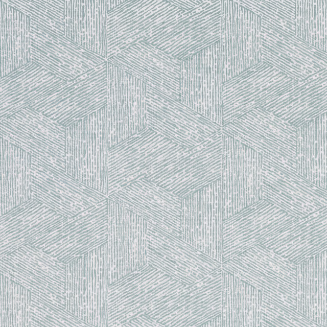 Pale duck egg fabric with ivory interlocking cube lines and fine striated texture