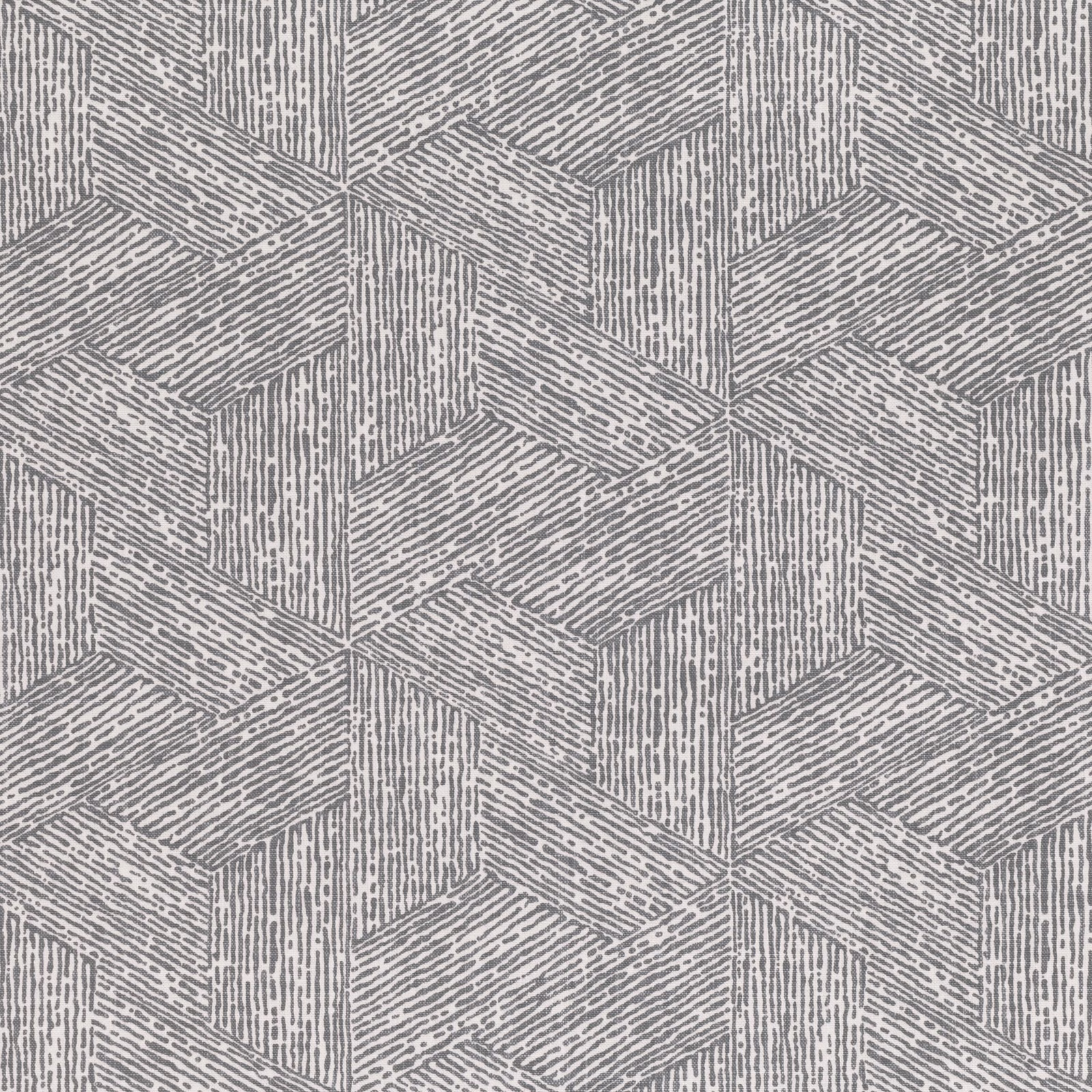 Cool gunmetal-grey fabric with interlocking cube forms and fine linear texture