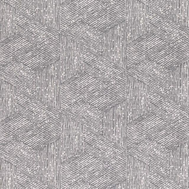 Cool gunmetal-grey fabric with interlocking cube forms and fine linear texture