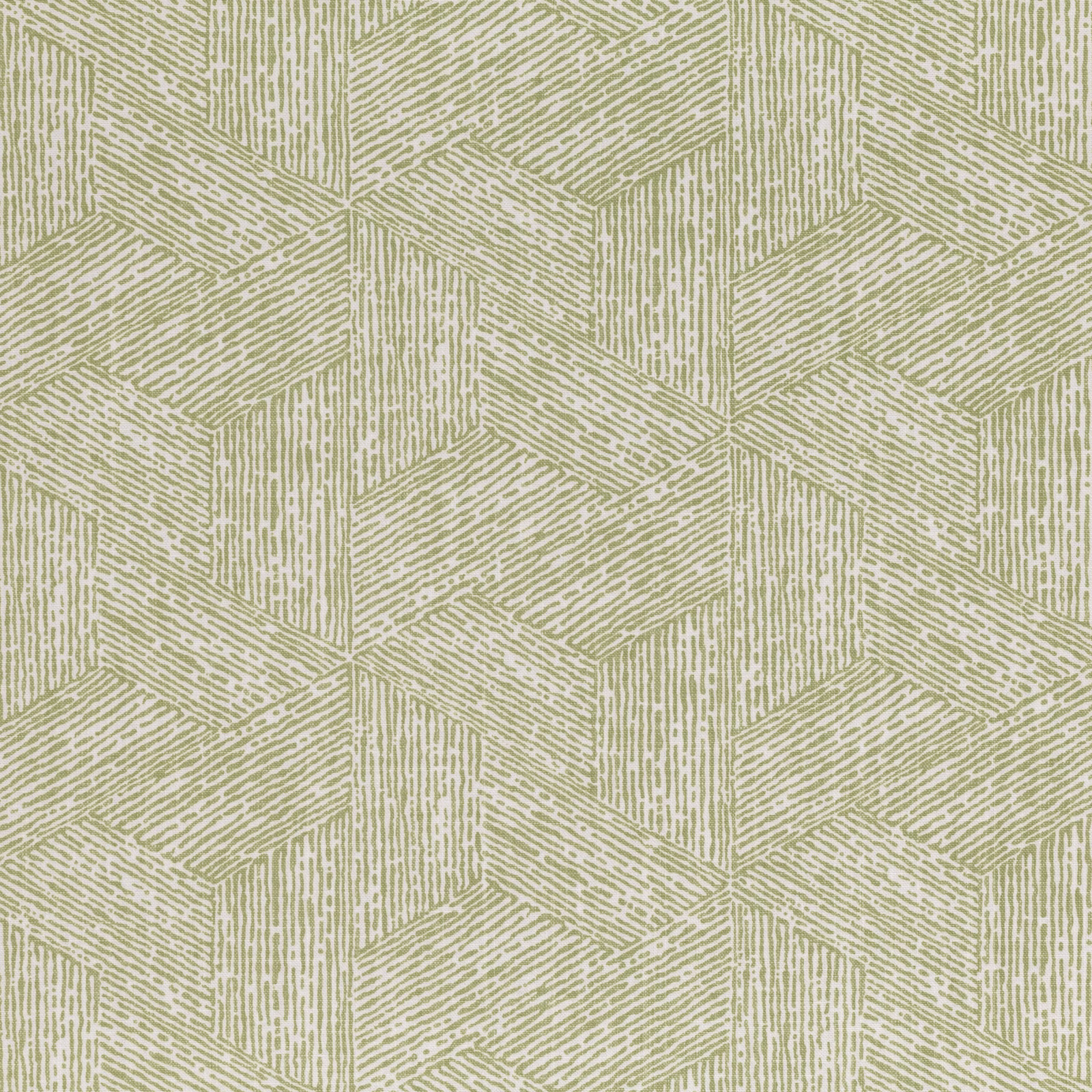 Muted lovage olive fabric with ivory angular cube motif and fine linear texture