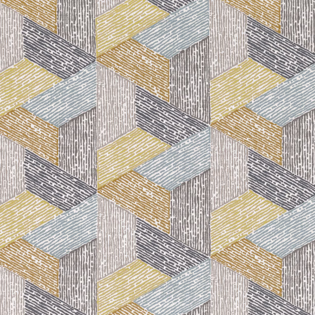 Mustard, powder blue, ivory and charcoal interlocking blocks with fine striated texture