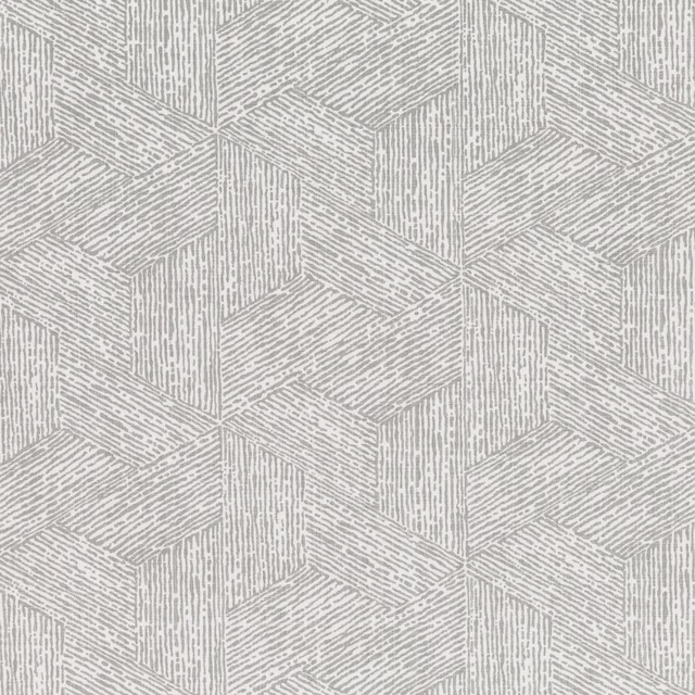 Pale dove-grey fabric with interlocking cube motifs and fine linear markings