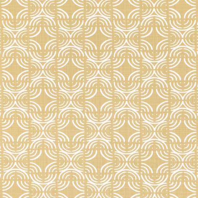 Warm nectar-gold fabric with repeating cream fan-like arcs and subtle surface texture