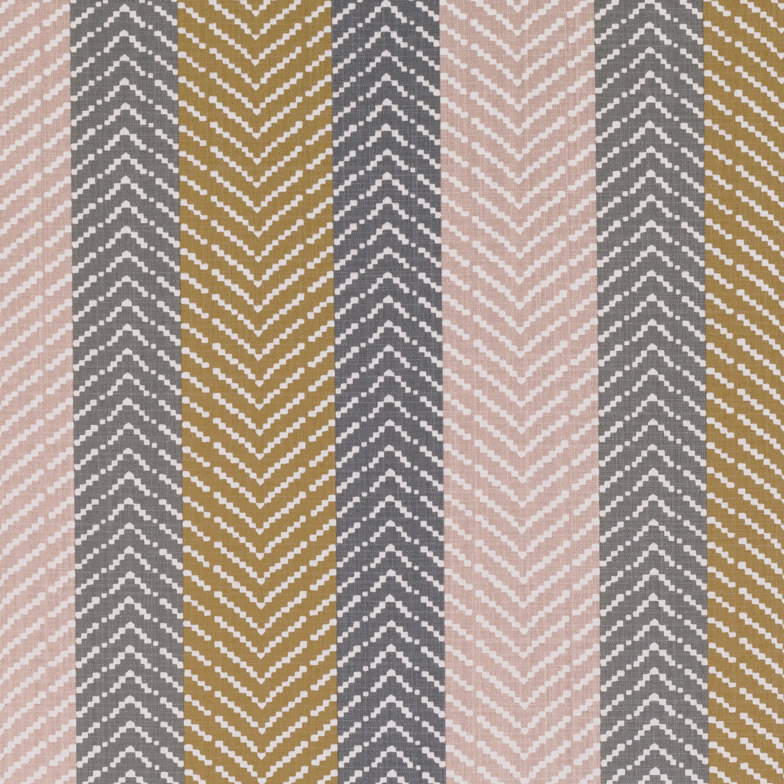 Dusty rose, ochre and charcoal vertical chevrons in a woven stripe