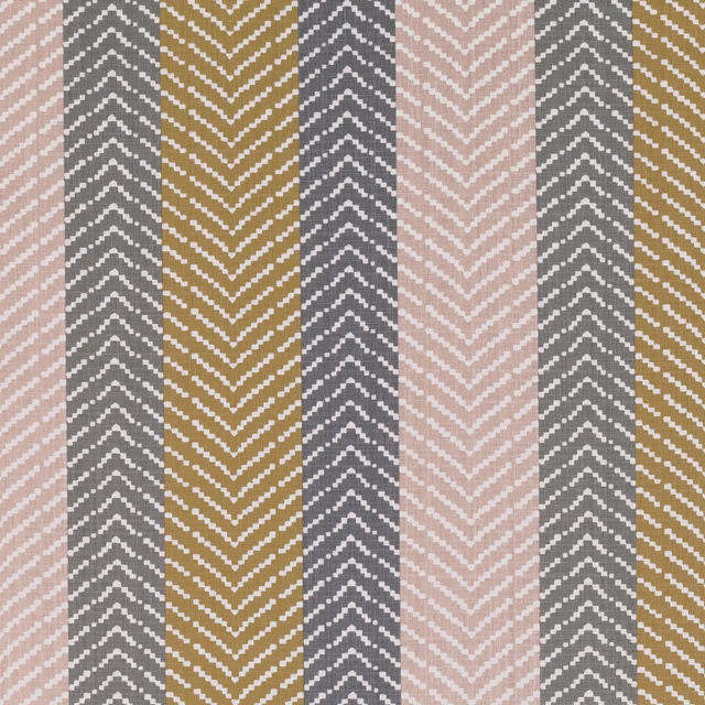 Dusty rose, ochre and charcoal vertical chevrons in a woven stripe