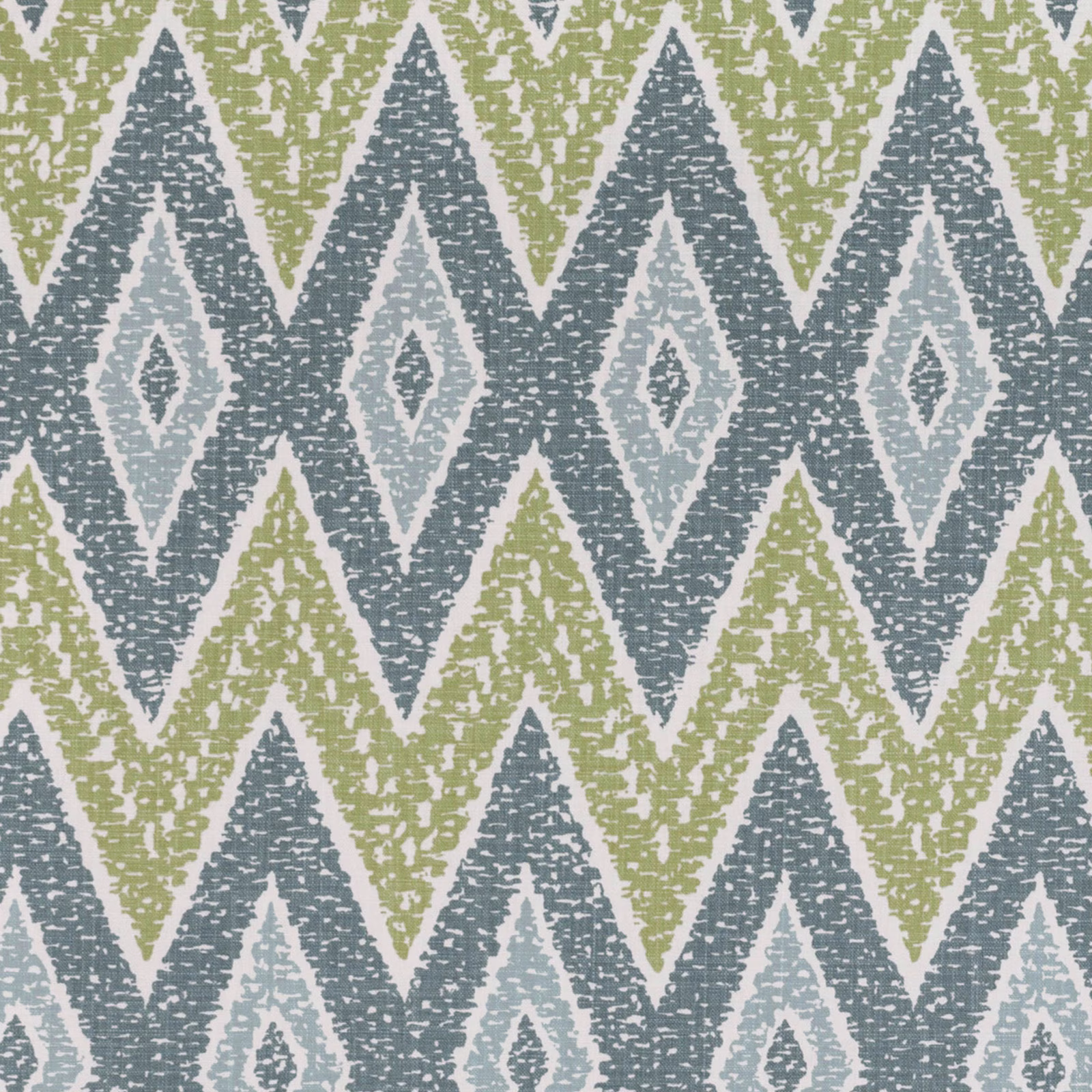 Sage green and blue-grey zigzag diamonds on a cream, textured ground