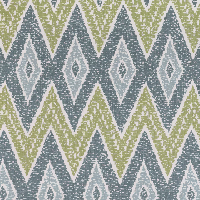 Sage green and blue-grey zigzag diamonds on a cream, textured ground
