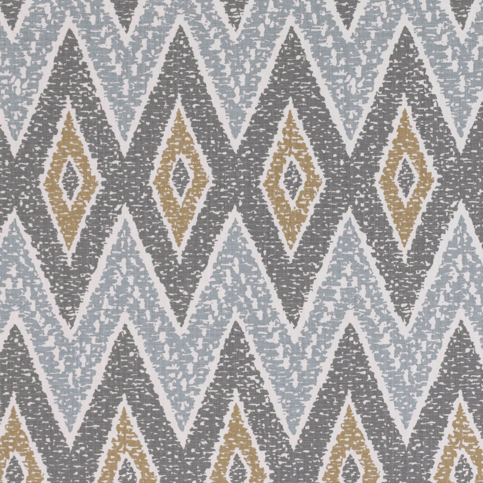 Chalk, blue-grey and charcoal geometric fabric with muted ochre diamond motifs
