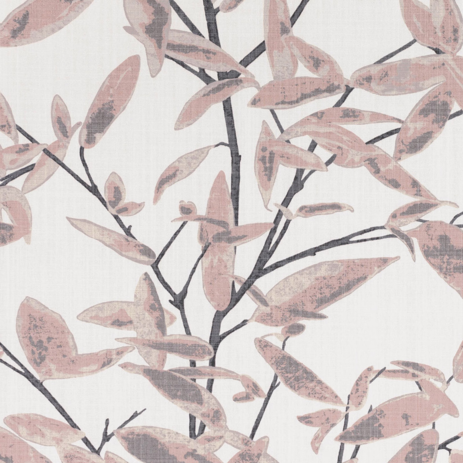 Dusty rose leaves and charcoal branches on a softly textured ivory ground