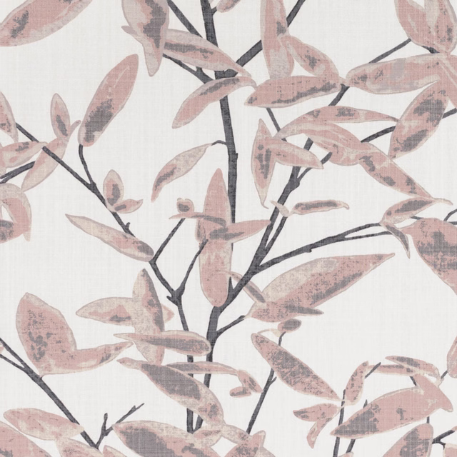 Dusty rose leaves and charcoal branches on a softly textured ivory ground