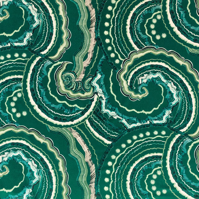 Deep malachite green velvet with swirling teal, ivory and pale green agate-like bands