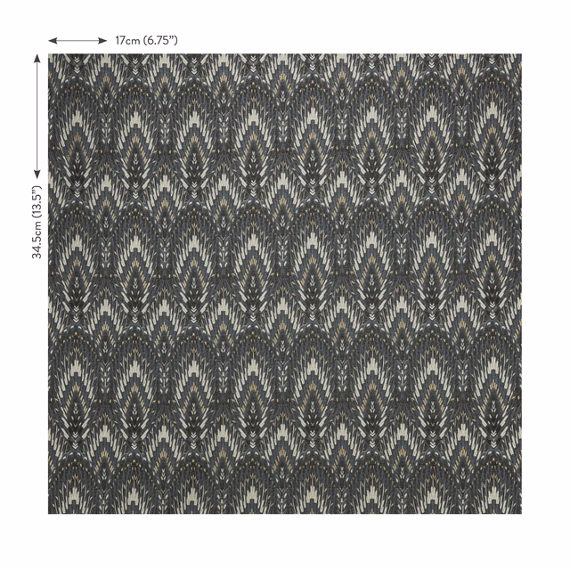 Charcoal midnight blue textile with cream ikat diamonds and intricate woven-looking texture