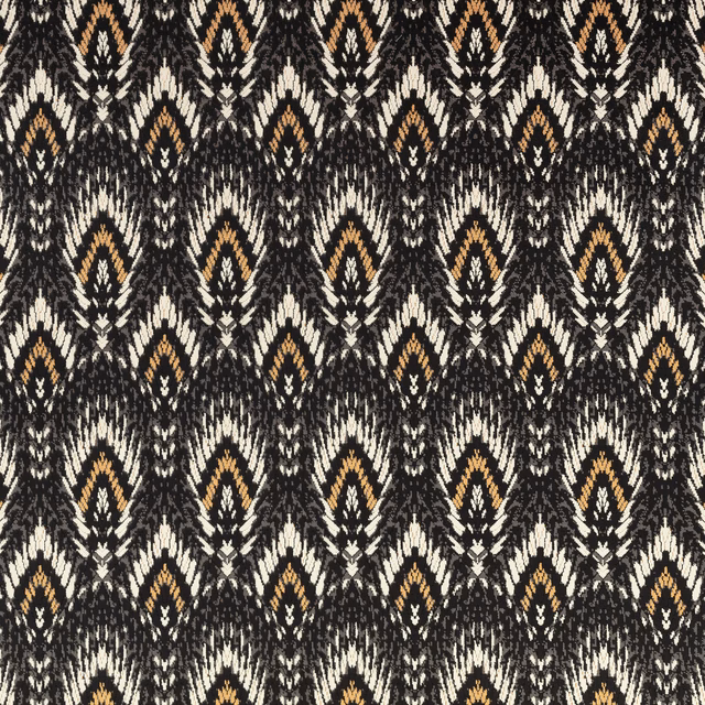 Kohl velvet with repeating cream and ochre diamond motifs in a dense ikat-style weave