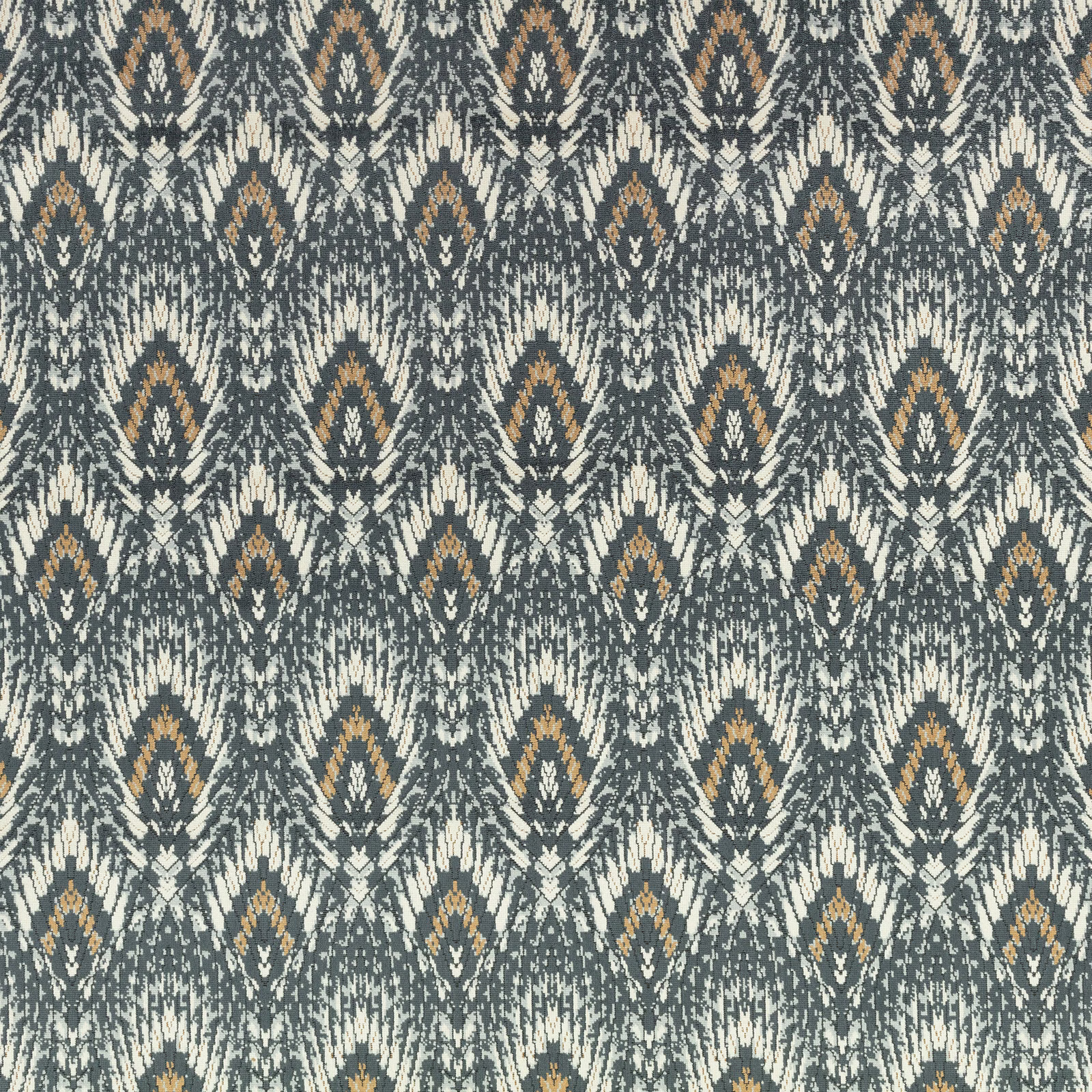 Slate velvet with cream ikat diamonds and warm tan accents