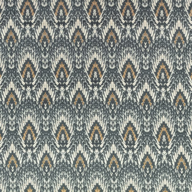 Slate velvet with cream ikat diamonds and warm tan accents