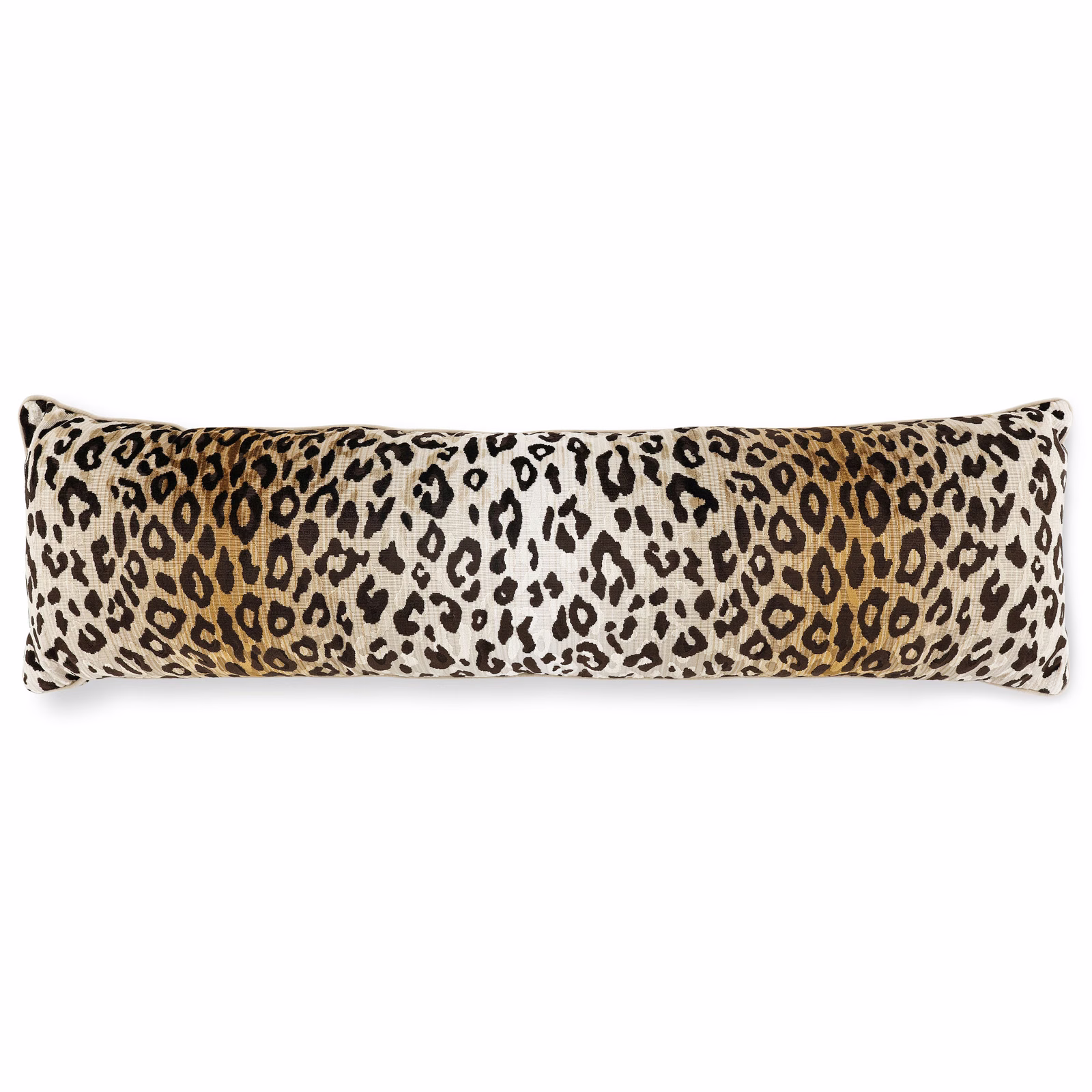 Warm tan velvet cushion with cream ground and irregular black leopard rosettes
