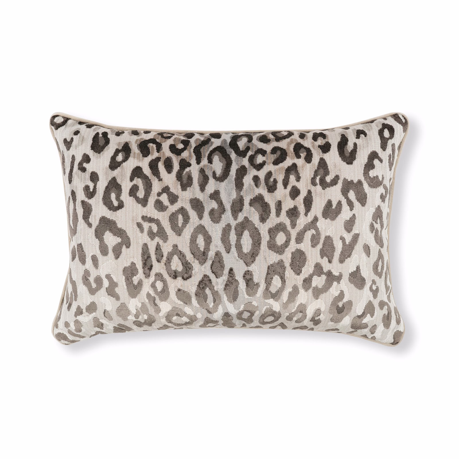 Gris velvet cushion with grey taupe animal spots on a creamy ground
